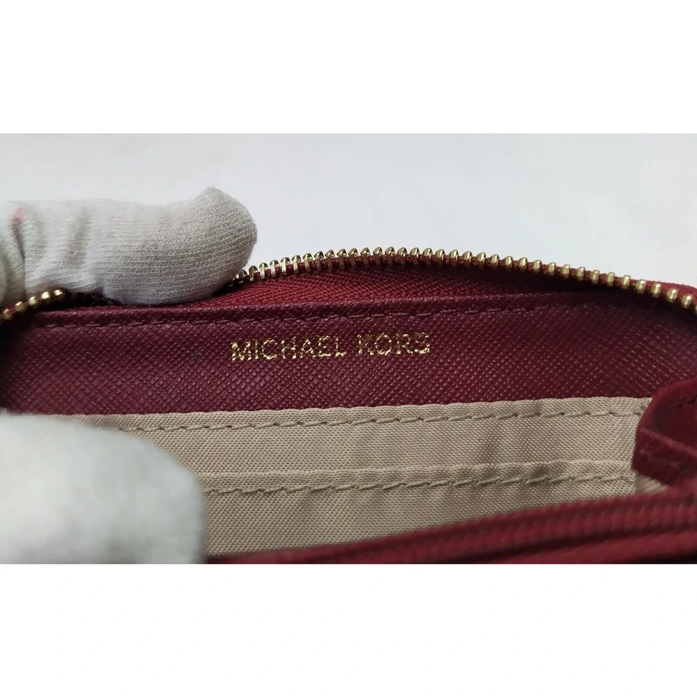 Michael Kors Red Pebbled Leather Zip Around Credit Card Small Wallet